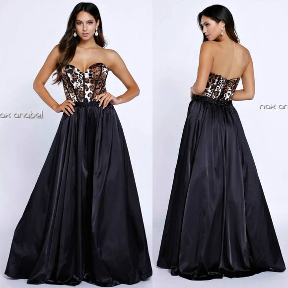 NWT NOX ANABEL Corset Boned Leopard Print Formal Gown Prom Pageant dress, S - Picture 1 of 11